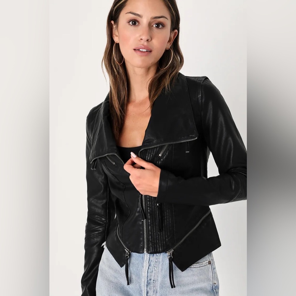 NWOT Lulus Black Vegan Leather Moto Jacket Size Large